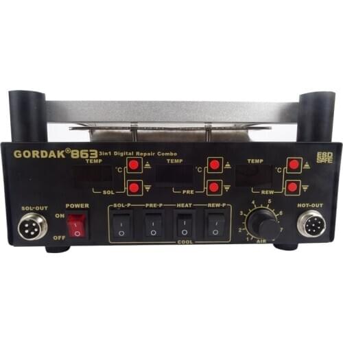 Gordak 863 Digita Hot Air Heat Gun BGA Rework Solder Station+Electric Soldering iron+IR Infrared Preheating Station