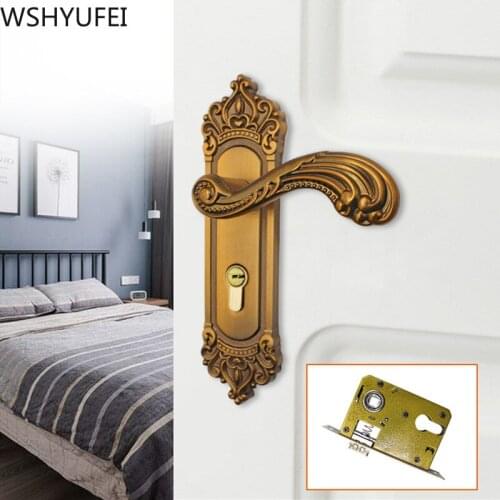 WSHYUFEI Chinese Antique Mute Room Door Lock Handle Interior Door Knobs Lock Luxurious Anti-Theft Gate Lock Furniture Hardware
