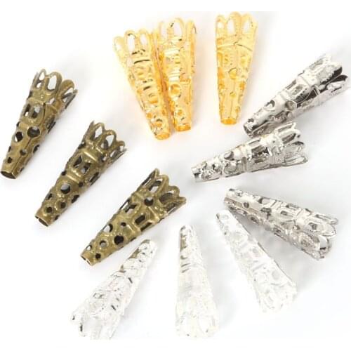 100Pcs/lot Rhodium/Gold/Bronze/Silver plated Bugle Filigree Bead End Cap Cone 8x22mm For DIY Necklaces Jewelry Findings
