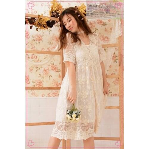 Japanese Mori Girl Bohemian Vintage Retro Sweet Lolita Cute Lace Embroidery Crochet Elegant Dress Women White Beach Summer Dress
