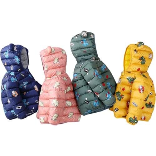 Winter Baby Girls Jacket Kids Boys Light Down Coats Cartoon Ear Hoodie Autumn Girl Clothes Infant Childrens Clothing Boys Coat