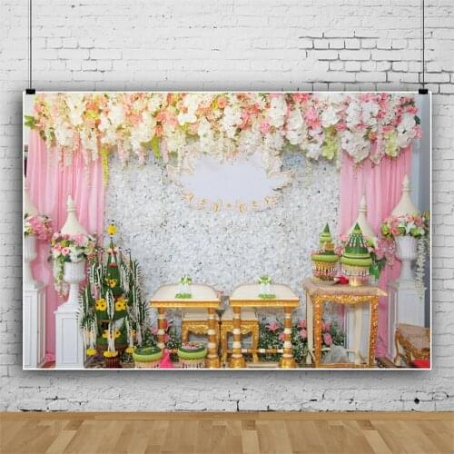 Laeacco Old Vintage Wedding Backgrounds For Photo Flowers Wall Wreath Crown Stage Party Decor Photographic Background Photocall