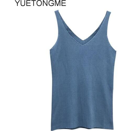 Women Hook Tank solid Stitching V-neck Camis Female Knitted Short Slim Sleeveless Shirt Tank Casual Tops BT088A
