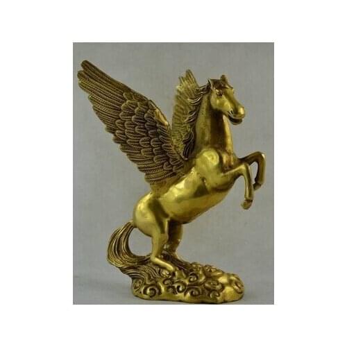 COPPER BRASS CHINESE CRAFTS ASIAN WONDERFUL COLLECTIBLES OLD DECORATED HANDWORK PEGASUS STATUE SCULPTURE