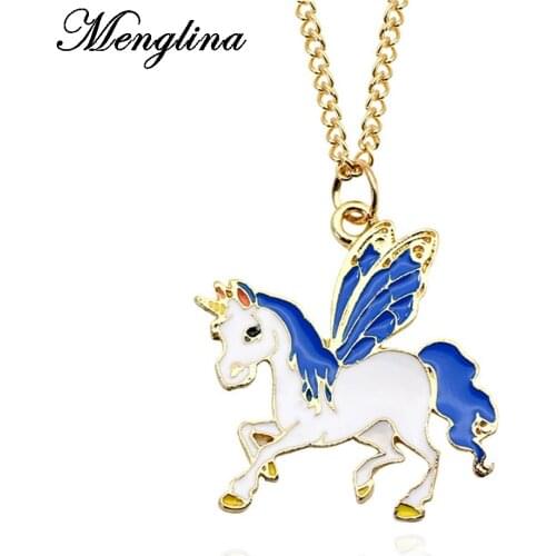Menglina Fashion Gold Color Metal Chain Enamel Flying Horse Necklace Horse Charm Pendant Necklace Chokers Necklaces For Women