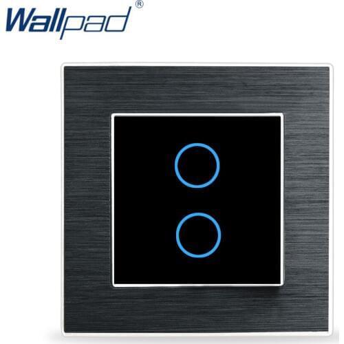 Metal 2 Gang 1 Way Touch Switch Wallpad Luxury Wall Switch Satin Metal Panel Touch Glass Sensor Wall Smart Touch Switch