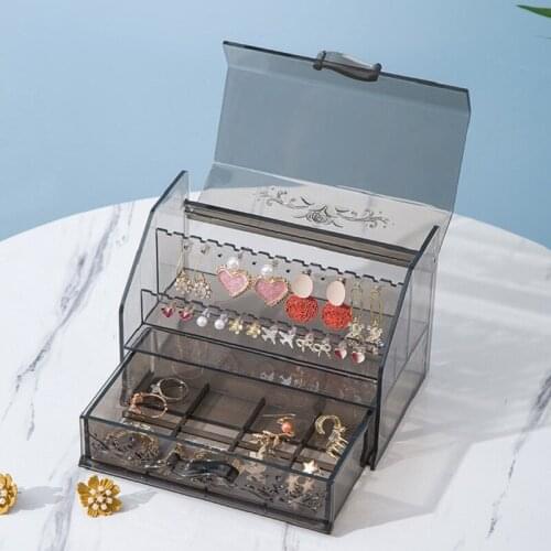 Multifunctional Drawer Type Jewelry Transparent Storage Box Acrylic Plastic Desktop Sort Earings Rings Display