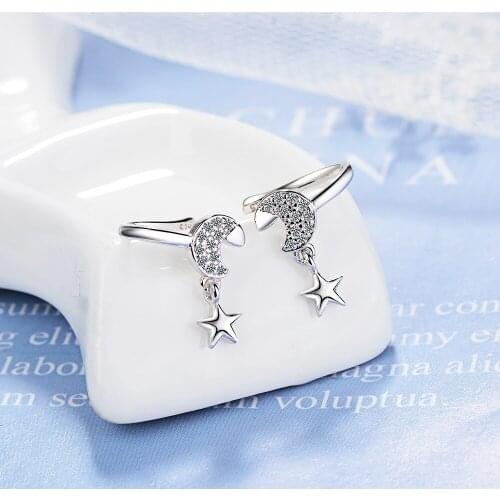Fashion Design Cool All Zircon Star Moon Pendant Ear Clip Pierced Earrings Womens Wedding Jewelry Party Accessories