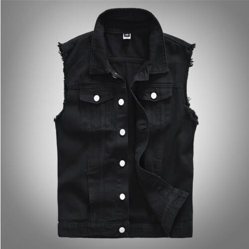 Mens Korean large size Slim British Style Black Denim Vest Lapel Single-Breasted Casual Fashion Men Sleeveless Jacket waistcoat