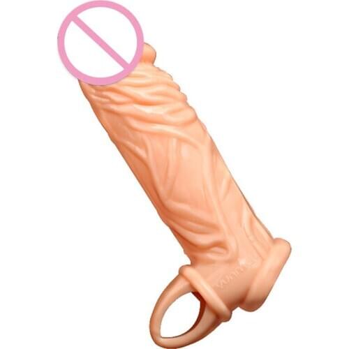 Male Penis Sleeve Extender Enlargement Sex Toys For Men Dick Cock Ring Realistic Dildo Sleeves Adult Erotic Reausable Condom