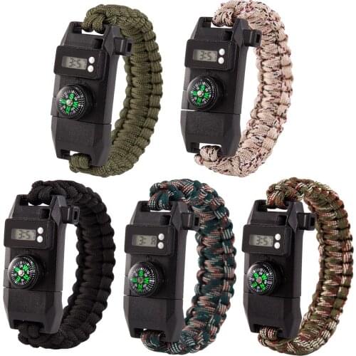Outdoor Survival Camping Emergency Gear Paracord Knife Compass Bracelet Watch