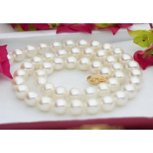 New fashion charming free shipping Natural AAA 9-10MM WHITE AKOYA PEARL NECKLACE 18" BV28