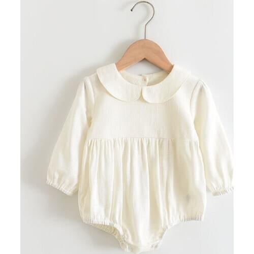 2021 New Spring Baby Girl Rompers Solid Color Long Sleeve Infant Baby Clothes Cotton Linen Newborn Baby Girl Jumpsuits 6-24M