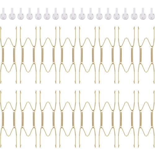 New 16 Pieces 6 Inch Invisible Plate Hangers Wall Plate Hangers Brass Wire Plate Holders with 18 Pieces Wall Hooks for 5 to 7 In
