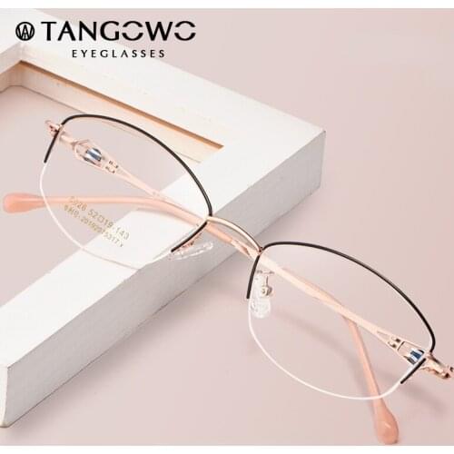 TANGOWO New Practical Half-frame Women Frame Retro Leisure Frame Female Optical Alloy Ultra-light Prescrtion Glasses 8026Z