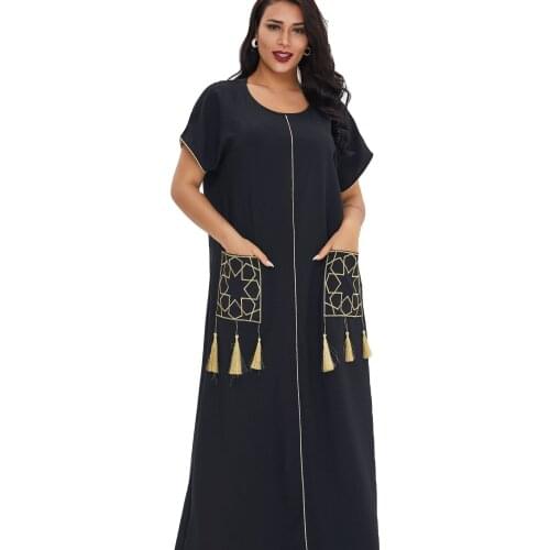 New Summer Lady Short Sleeve Long Gown Muslim Middle East Dubai Long Dress Women Wear Islamic Clothing Best Selling Monsoon Girl