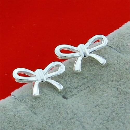 New 925 Sliver Plated Bowknot Earrings Fashion Jewelry For Girls Delicate Engagement Anniversary Birthday Trendy Christmas gift