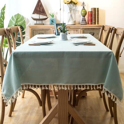 INS Nordic Solid Color Waterproof Imitation Cotton Tassel Lace Table Cloth Geometric Plain Square Coffee Table Cloth Tablecloth