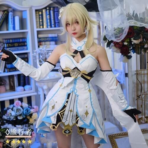 Game Genshin Impact Original Version Traveler Lumine Cosplay Costume Women Fancy Dress Halloween Carnival Uniforms Custom Made