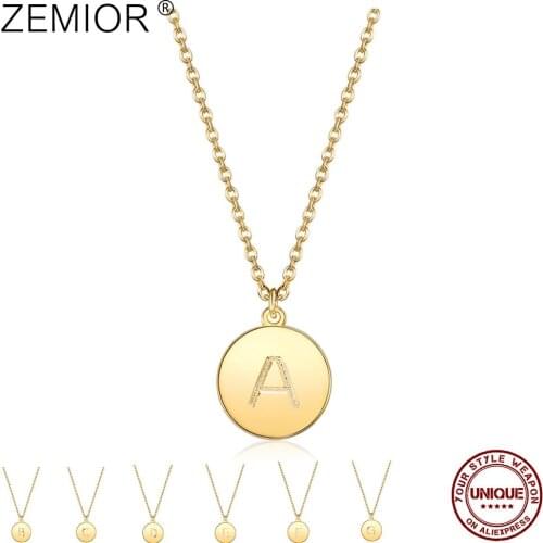 ZEMIOR Lnitial Letters Pendant Necklace For Woman Cute Gold Color Engraved Sequins Alloy Round Necklace Minimalistic Jewelry