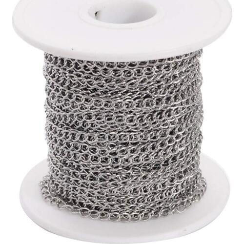 Approx 10m/roll 4x2x0.5mm/4x3x0.6mm 304 Stainless Steel Twisted Chain Curb Beading Chains with Spool for DIY Bracelact Making