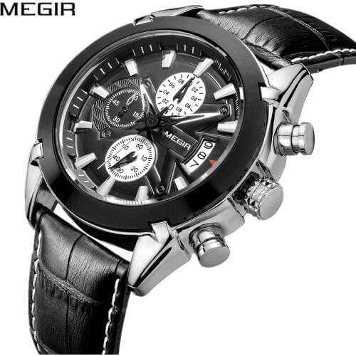 Relogio Masculino Mens Watches Top Brand Luxury Men Military Sport Watch Men Leather Quartz Watch erkek kol saati MEGIR 2020