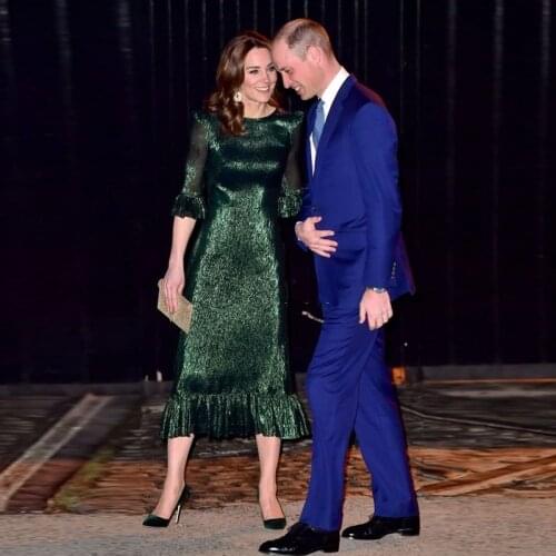 Kate Middleton Plus Size High Quality Party Sexy Vintage Elegant Chic Blackish Green Silver Wire Flashing Dress