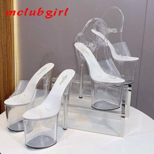 Mclubgirl High Heel Crystal Womens Shoes Fine Heel Sexy Nightclub Waterproof Platform Model Stage Show Womens Sandals LFD