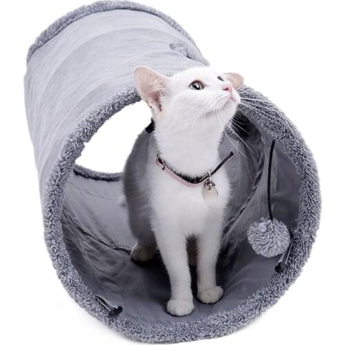 Collapsible Cat Tunnel Kitten Play Tube for Large Cats Dogs Bunnies With Ball Fun Cat Toys 2 Suede Peep Hole pet toys WF