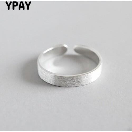 YPAY 100% Real S925 Sterling Slver Adjustable Rings for Women Personality Simple Plain Brushed Opening Ring Fine Jewelry YMR567