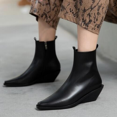 2020 Pointed Toe Western Cowgirl Boots Chelsea Ankle Boots Shoes Women Cossacks Cowboy Boots Wedges Femal Shoes Botas Mujer