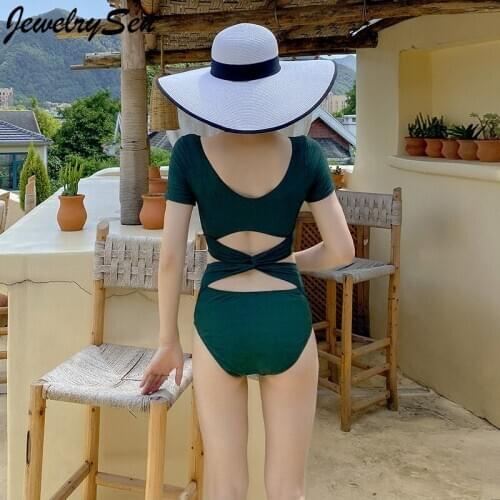 2021 Women One Piece Swimsuit Short Sleeves Solid Swimwear Solid Sexy Bathing Suit Newest Beach Wear High Qaulity Swim Suit