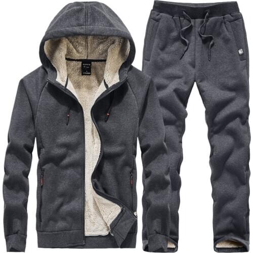Winter New Mens Hoodies Tracksuit Set Thicken Fleece Hoodies Sweatpant Fashion Casual Jackets Sets 2 Piece Set Tracksuit Men