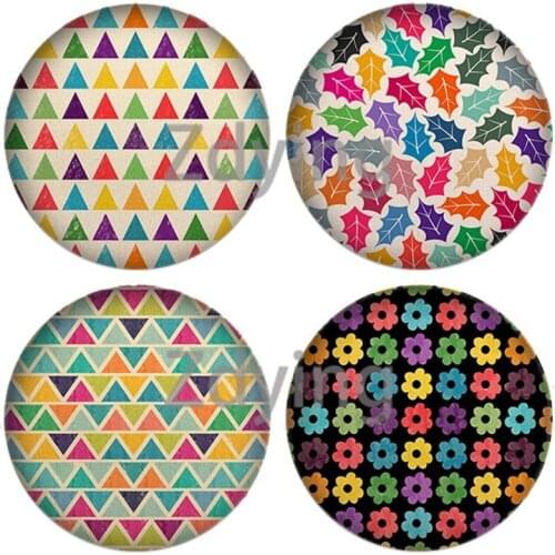 Zdying 10pcs Colorful Flowers Leaves Dots Stars Geometric Pattern Round Glass Cabochon Photo Dome DIY Pendant Jewelry Findings