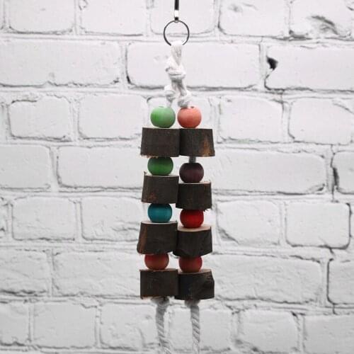 1pc Natural Wooden Birds Parrot Colorful Toys Chew Bite Hanging Cage Balls Two Ropes