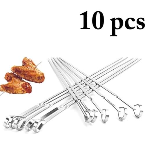 10Pcs/Set Barbecue Skewers Stainless Steel BBQ Sticks Grill Skewers For Grilling BBQ Tools Accessories For Outdoor Camping