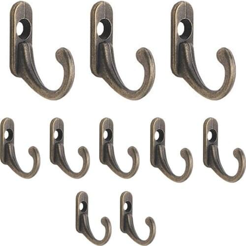 10Pcs Antique Brass Multi-Purpose Hooks Strong Adhesive Metal Wall Hook Clothes Coat Hanging Hooks Home Storage Racks Hanger