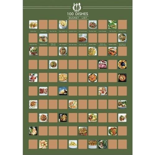 100 Dishes Bucket List Scratch off Poster Scratch Menu Poster Delicious Food Poster Wall Hanging Decorative Poster Gifts