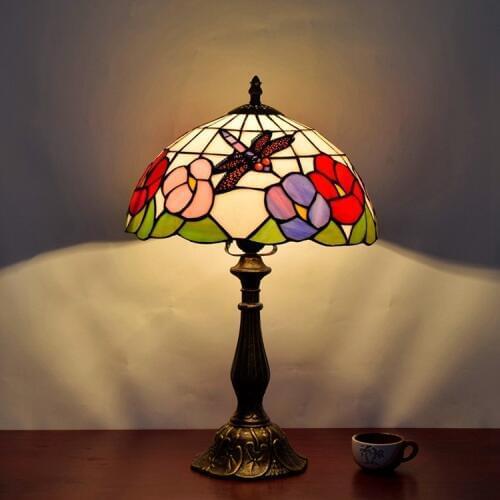 12inch American Pastoral art glass Dragonfly flower table lamp for bedroom desk lamp Bedside Lamp E27 110-240V