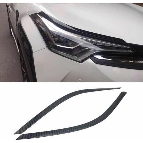 For Toyota C-HR CHR 2017 2018 Car front head Light lamp eyebrow hood Molding frame stick ABS Chrome/carbon Fibre trim 2pcs