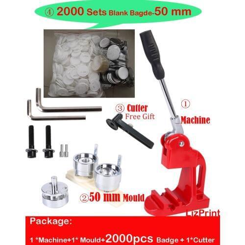 2000sets 50mm Pin Button Badge Parts Raw Material + 50mm Button Badge Mould +Button Badge Maker Machine