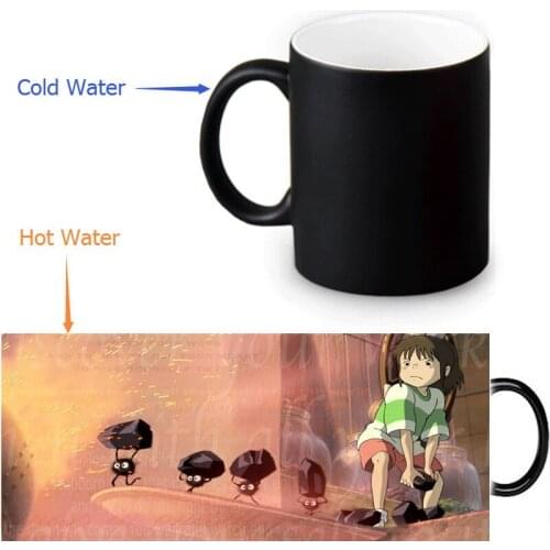 2017 Custom 12oz Mugs Spirited Away Coffee Tea Milk Mug Hot Cold Heat Sensitive Color Changing Black Ceramic Cup