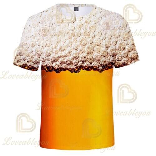 2021 Summer T-shirt 3D Beer Printing Men and Women Fun T-shirt O-neck Short Sleeve Top Fashion Streetwear T-shirt
