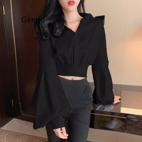 2021 Spring Sexy Y2k Shirts Women V-neck Button Long Sleeve Sexy Casual Crop Tops Female Outdoor Korean Fashion Chiffon Shirt