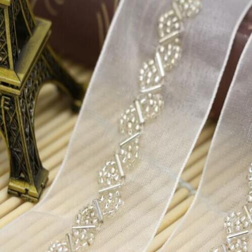 3.5CM Mesh Lace Fabric Plastic Pearl Bead White Lace Fabric for Wedding Women Dress Accessory