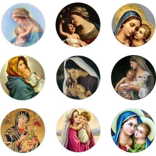 5pcs16mm20mm25mm Fashion Mary Mother of Baby Blessed Virgin Handmade Photo Glass Drop Style Cabochons Jewelry Accessories