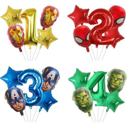 5pc Spider Cartoon man Foil Balloons Number Party Inflatable Head Balloon Baby Shower Birthday Party Decoration Kids Toys Globos