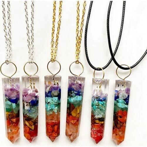 7 Chakra Orgone Necklace Point Healing Wand Obelisk Orgonite Pendant Jewelry Handmade Resin Crafts Crystal Chips Dropship 1pc