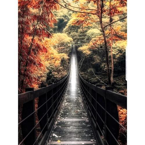 DIY Round diamond embroidery Autumn forest bridge 5D Diamond painting Cross Stitch full square Rhinestone mosaic decor