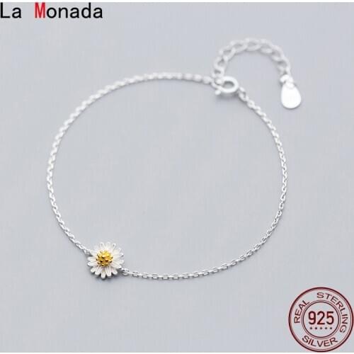 La Monada Daisy Minimalist Bracelets For Women Silver 925 Sterling Silver Fine Real Silver 925 Bracelet Chain Womens Bracelet